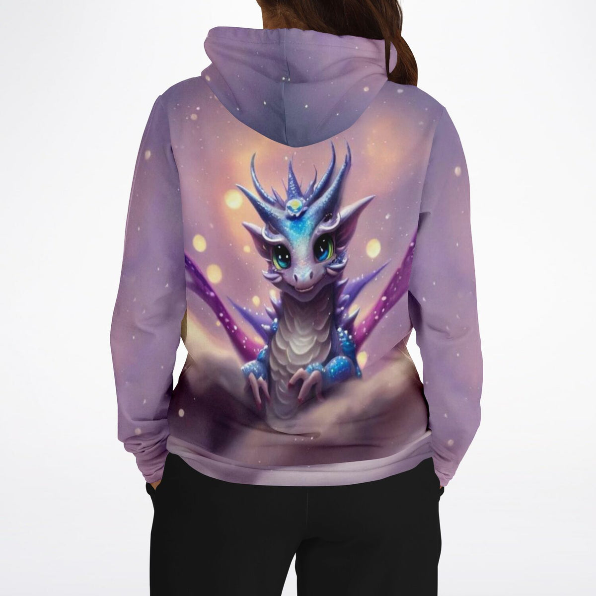 Dreamer Hoodie mit niedlichem Drachen-Motiv in violettem Design, inspiriert von Diamond Painting Kunst und Fantasie