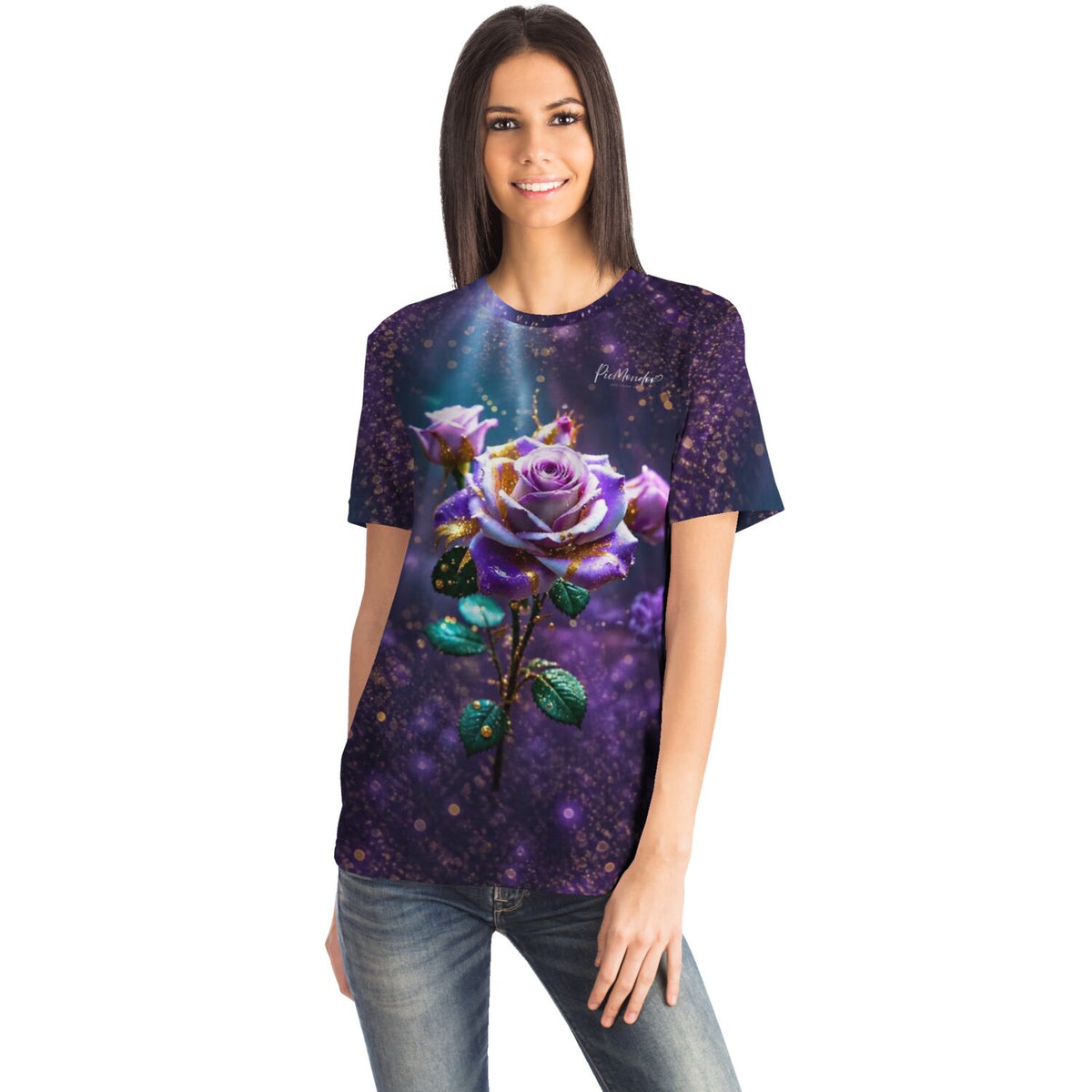 Dreamer T-Shirt mit leuchtendem Amethystrosen-Motiv im Stil unserer Diamond Painting und Malen nach Zahlen Kollektionen