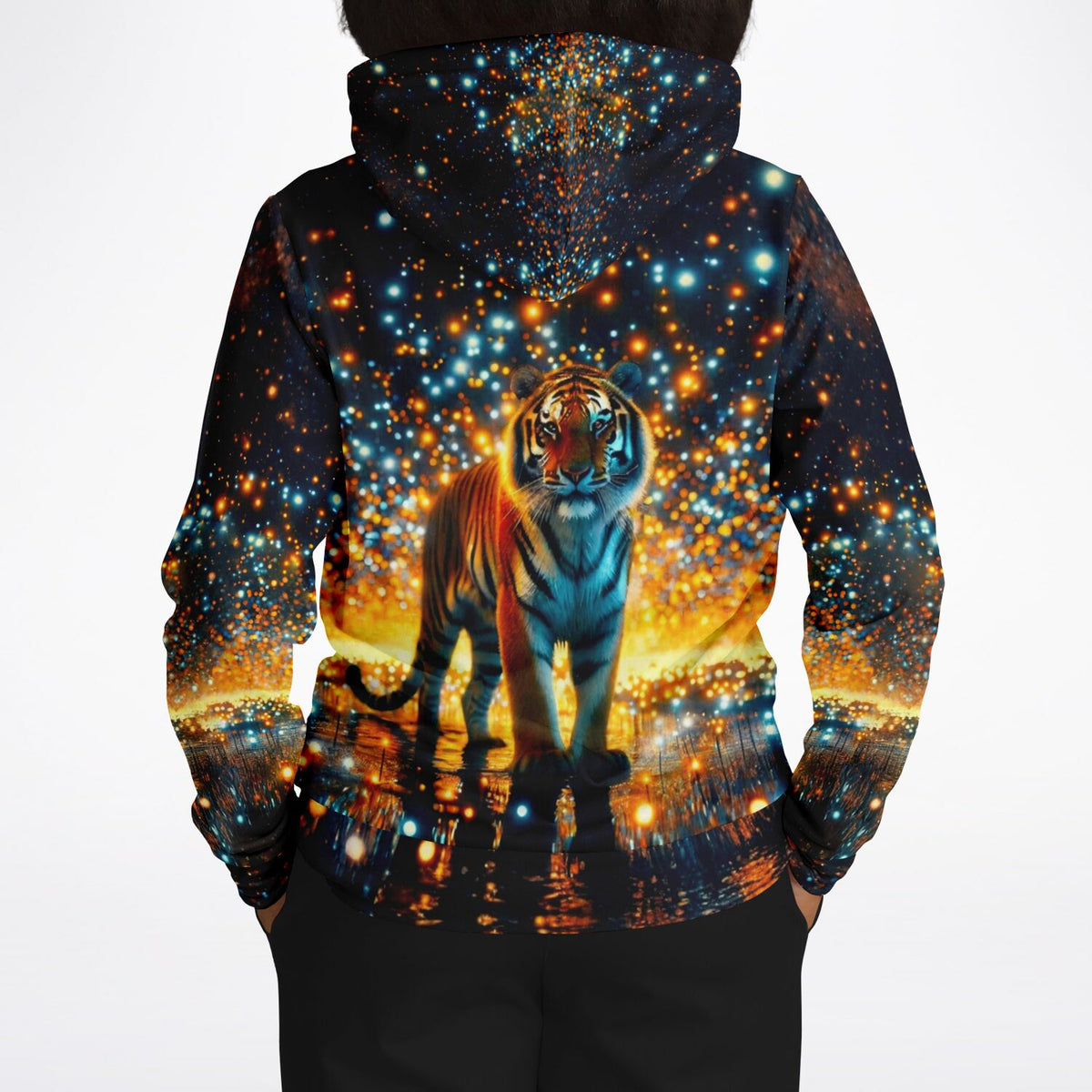 Dreamer Hoodie Sternenwächter mit Tiger Motiv im Diamond Painting Look und leuchtendem Sternenhimmel-Design
