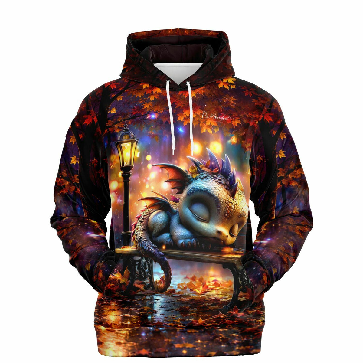 Dreamer Hoodie Lumos Schlummer mit niedlichem Drachen-Motiv in nächtlichem Herbstwald als stylisches Fan-Merch