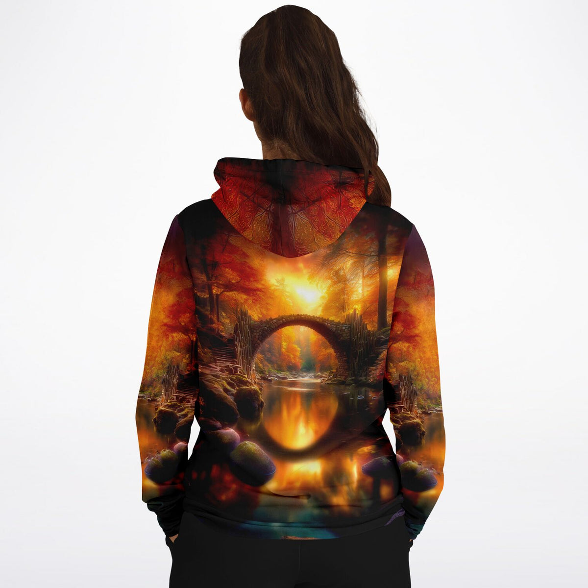 Dreamer Hoodie Brücke der ewigen Stunde mit herbstlichem Waldmotiv in leuchtenden Farben wie beim Diamond Painting