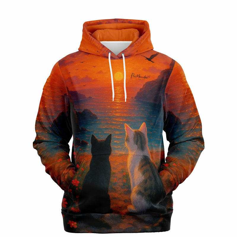 Dreamer Hoodie mit zwei Katzen Motiv bei Sonnenuntergang von Picmondoo, inspiriert durch Diamond Painting und Malen nach Zahlen