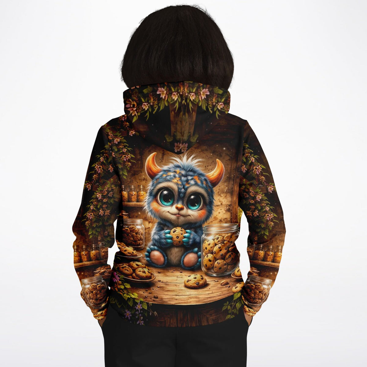 Dreamer Hoodie Die Keksfrage mit süßem Monster-Motiv und Keksgläsern, hochwertiger AOP-Druck für Fans von Kreativ-Designs