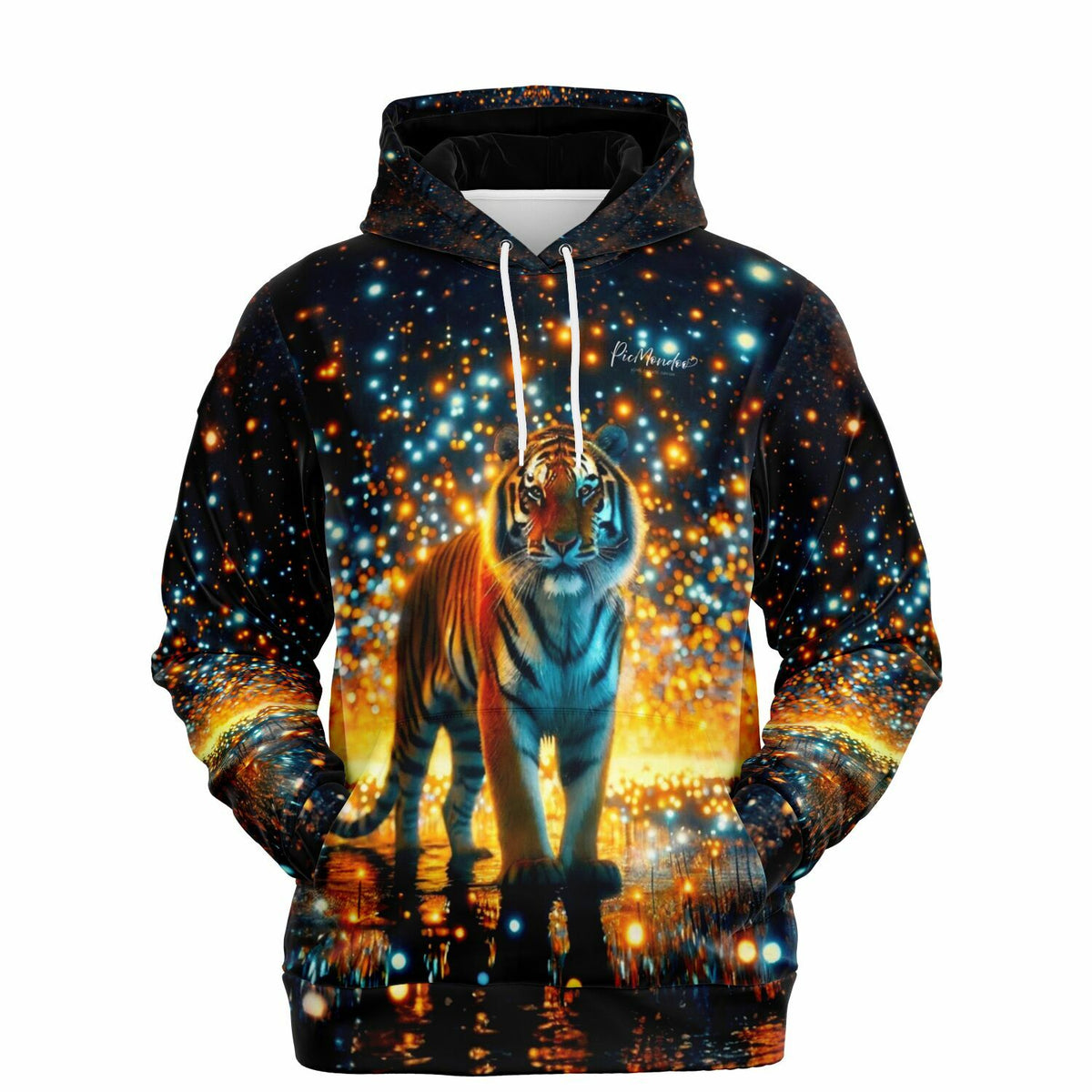 Dreamer Hoodie Sternenwächter mit Tiger Motiv im Diamond Painting Look und leuchtendem Sternenhimmel