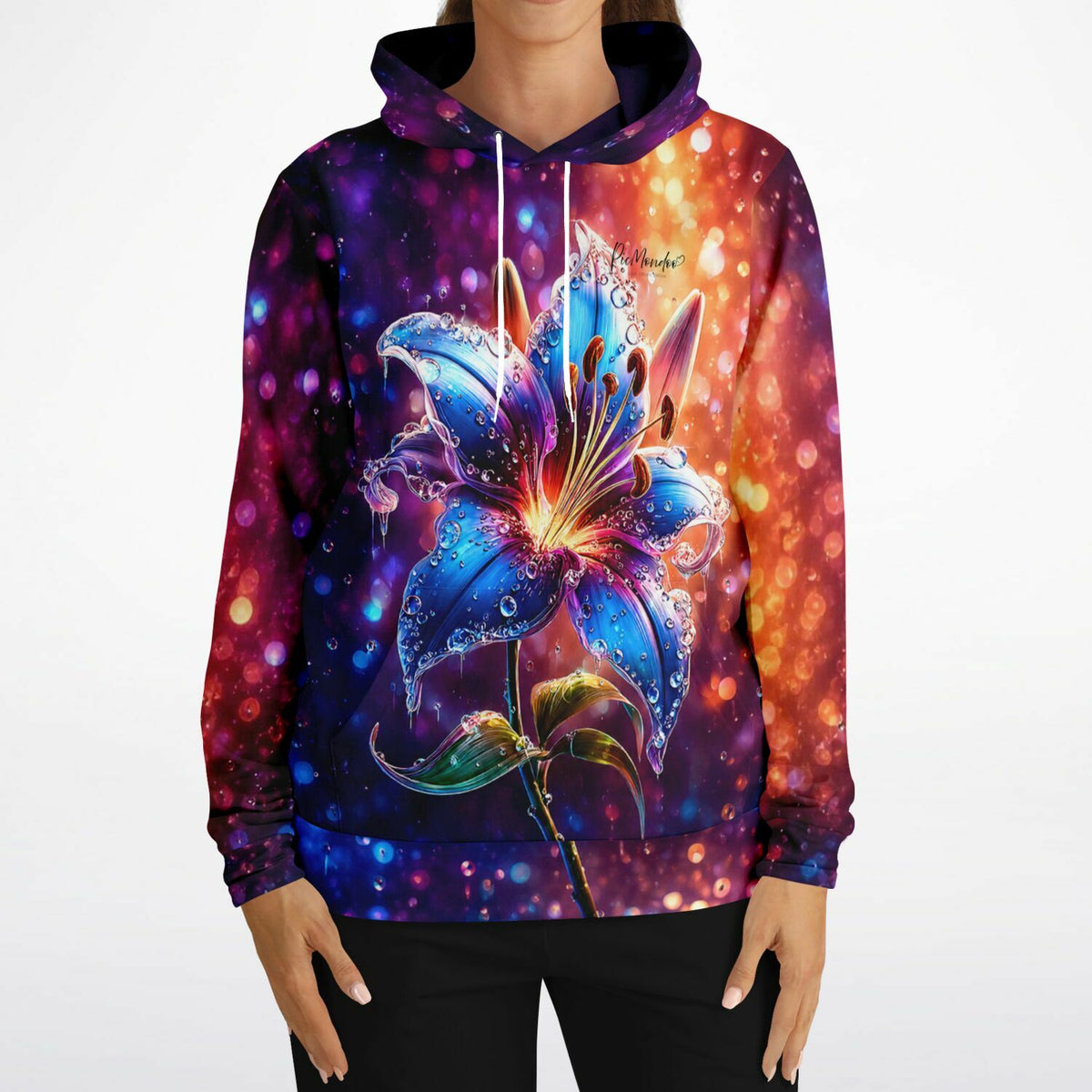 Dreamer Hoodie Regenlied von Picmondoo mit leuchtender Lilie, perfekt für Fans von Diamond Painting und Kunstmotiven