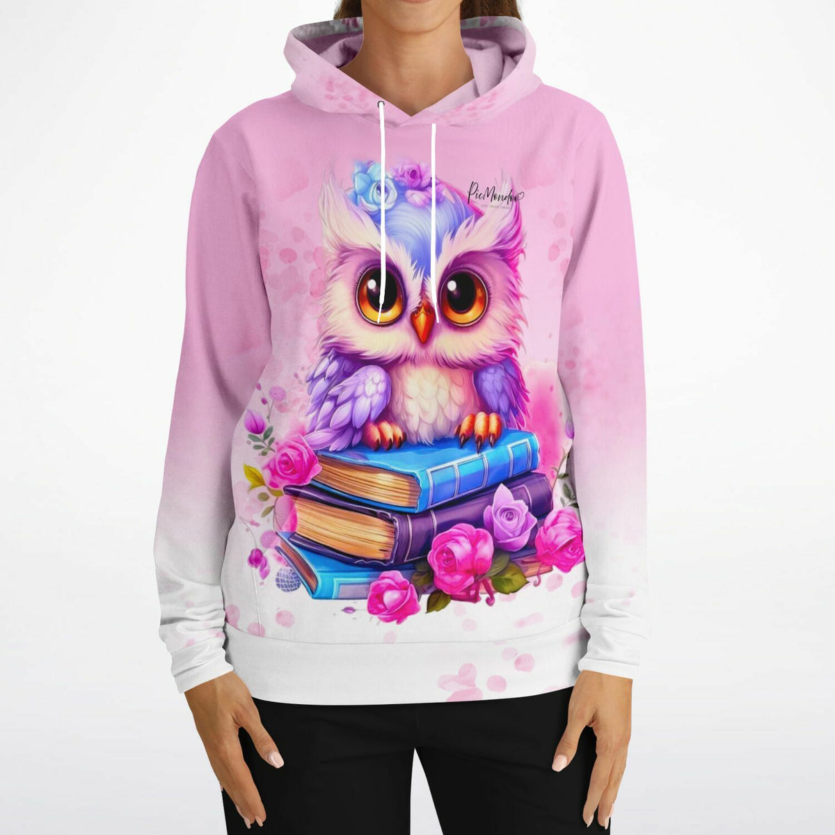 Rosa Dreamer Hoodie mit süßer Eule auf Büchern, perfekt für Fans von Diamond Painting und Malen nach Zahlen Motiven.
