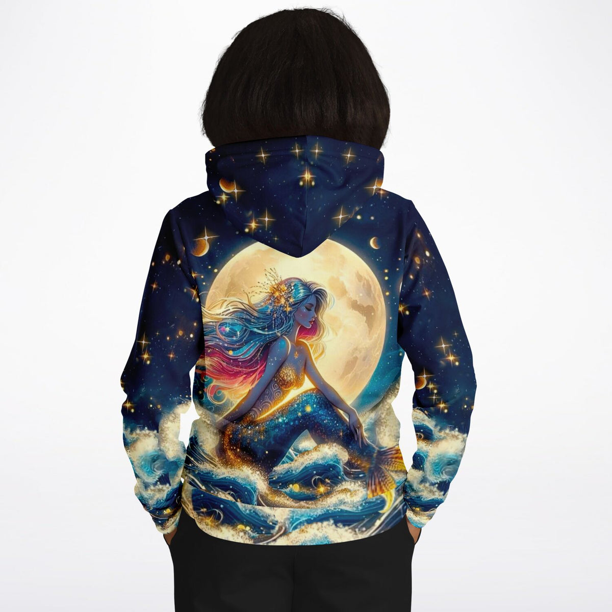 Dreamer Hoodie mit Meerjungfrau-Motiv im Sternenhimmel und Vollmond, ideal für Fans von Diamond Painting und DIY-Kunst.