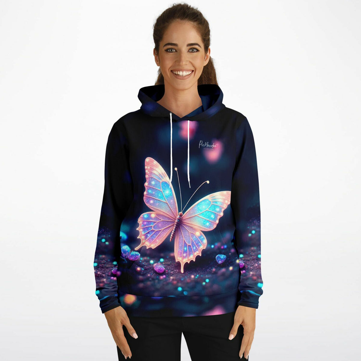 Dreamer Hoodie Lichttänzer mit funkelndem Schmetterling-Motiv im Stil von Diamond Painting für kreative DIY-Fans