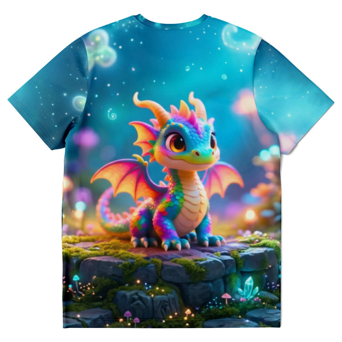 Dreamer T-Shirt mit buntem Drachen-Motiv, in einer Ästhetik, die an Diamond Painting und Malen nach Zahlen erinnert.