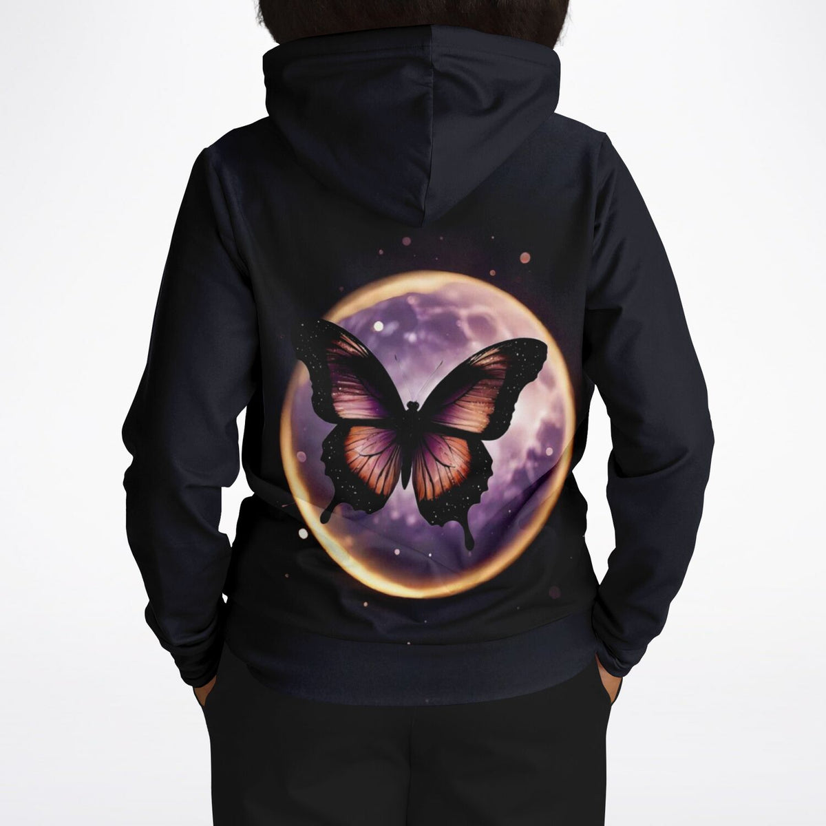 Schwarzer Hoodie mit Purple Moon Schmetterlings-Motiv für Fans von kreativen Malen nach Zahlen und Diamond Painting Designs