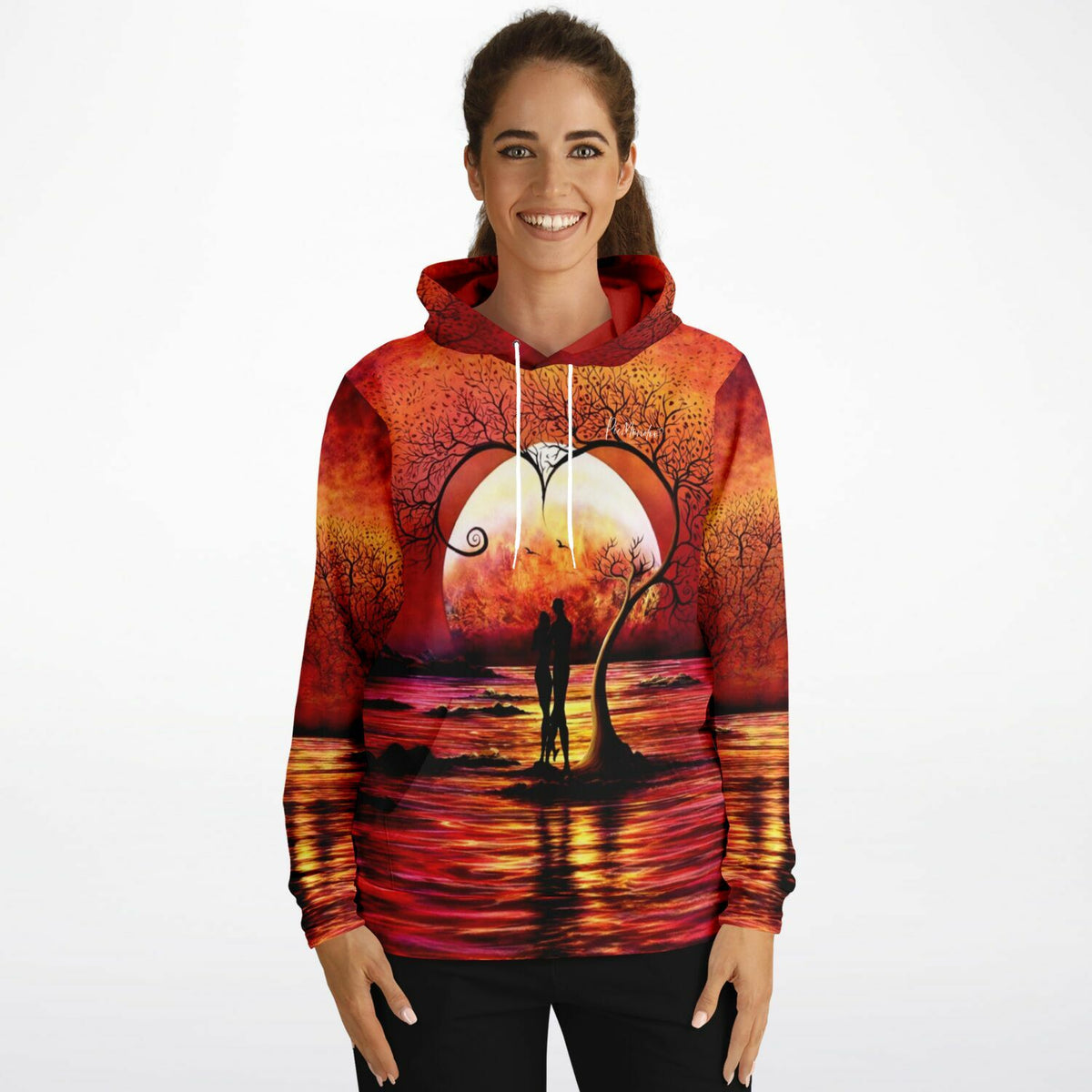 Dreamer Hoodie mit Motiv Baum der Liebe in leuchtenden Sonnenuntergangsfarben für Fans von Malen nach Zahlen Kunst