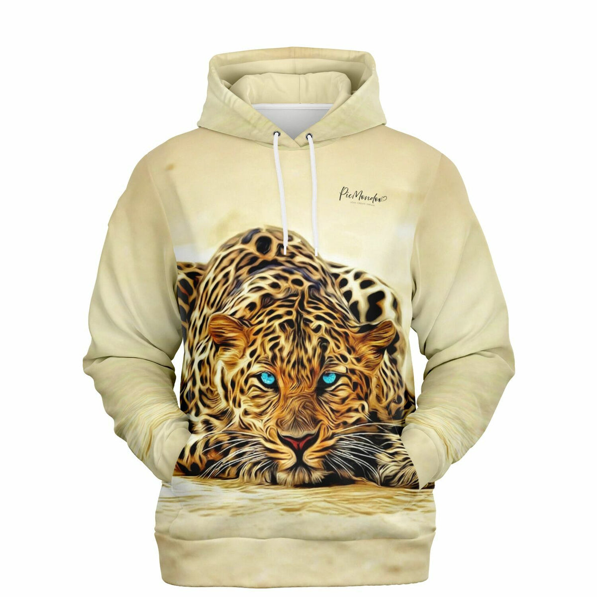Hoodie mit Leoparden Motiv und leuchtend blauen Augen für Fans von Diamond Painting und Malen nach Zahlen Kunstwerken