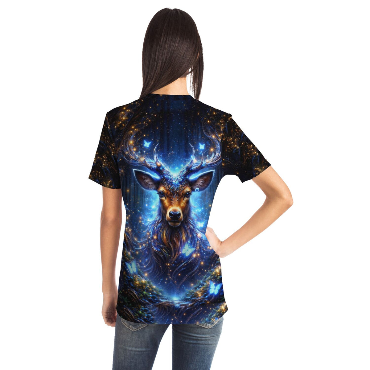 T-Shirt Dreamer Wächter des Waldes mit leuchtendem Hirsch-Motiv im Stil von Diamond Painting und Malen nach Zahlen Kunst