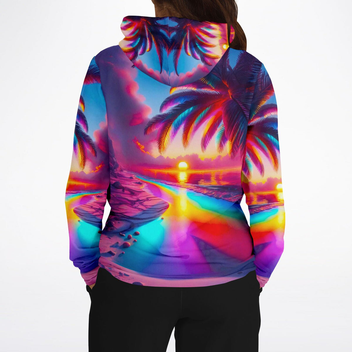 Dreamer Hoodie Zauberstrand mit buntem Tropenstrand-Motiv, perfekt für Fans von Malen nach Zahlen und Diamond Painting