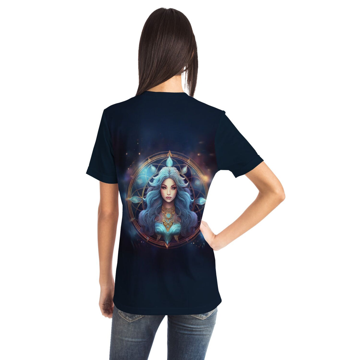Dunkelblaues Dreamer T-Shirt Limited Edition mit mystischem Jungfrau-Sternzeichen Motiv in Diamond Painting Ästhetik