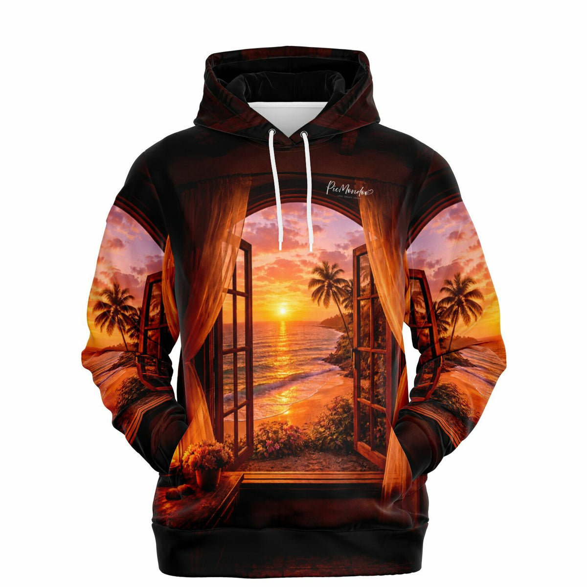 Dreamer Hoodie Goldene Stille mit tropischem Meerblick bei Sonnenuntergang als faszinierendes DIY-Kunstmotiv