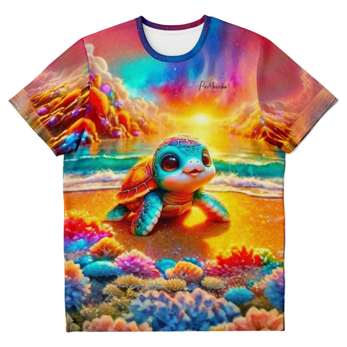 T-Shirt mit Schildkröten-Motiv am Funkelstrand im Stil unserer bunten Diamond Painting und Malen nach Zahlen Designs