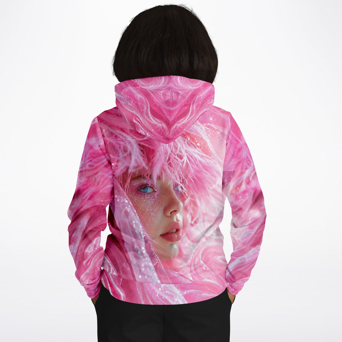 Pinker Dreamer Hoodie mit abstraktem Motiv im Stil von Diamond Painting Art und Malen nach Zahlen Design
