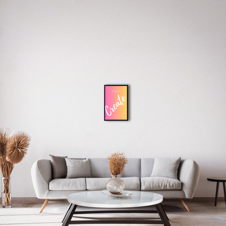 Eleganter schwarzer Bilderrahmen für Diamond Painting Kunstwerke, montiert an einer hellen Wohnzimmerwand.