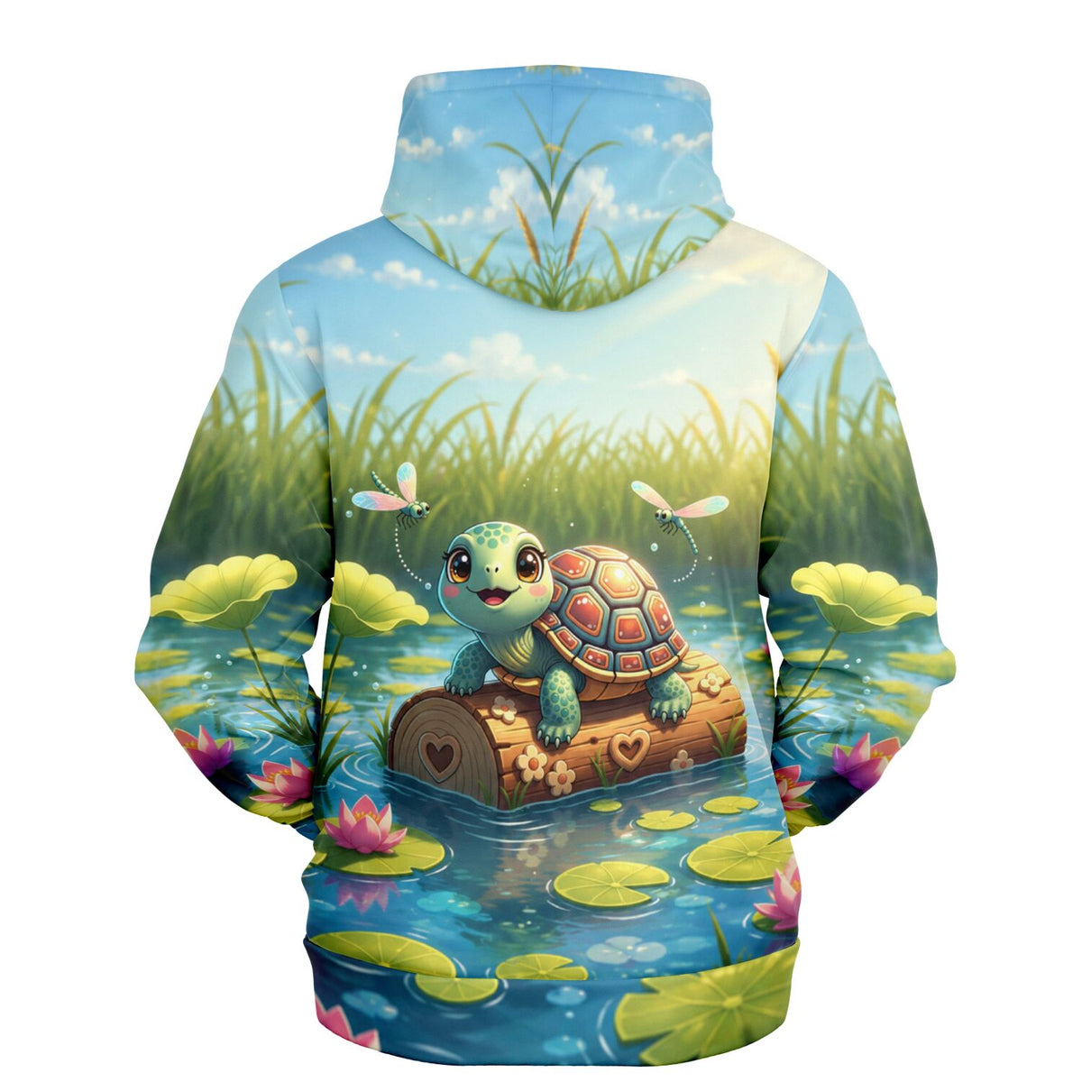 Dreamer Hoodie mit niedlichem Schildkrötenmädchen Karla Motiv im Teich, ideal für Fans von Malen nach Zahlen Designs