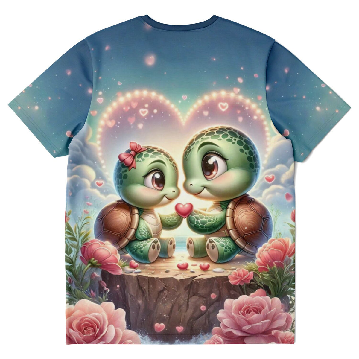 T-Shirt mit Paul und Paulinchen Schildkröten-Motiv, verliebtes Paar vor leuchtendem Herz, ideal für DIY-Fans