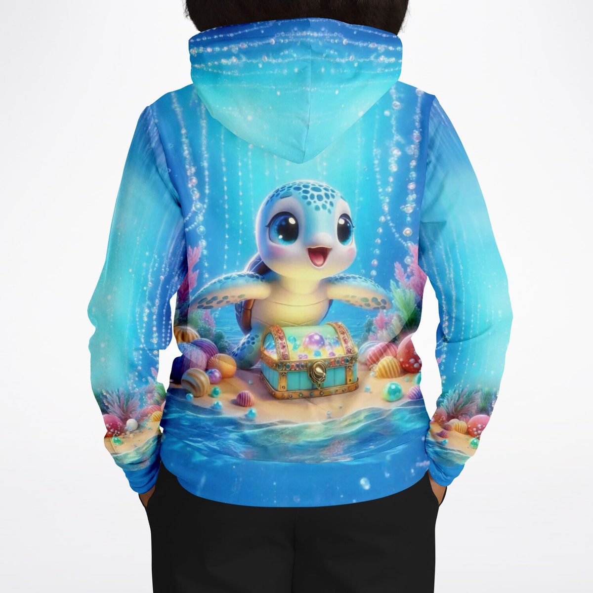 Dreamer Hoodie Kleiner Schatzwächter mit süßer Meeresschildkröte und Schatztruhe in magischem Unterwasser-Design