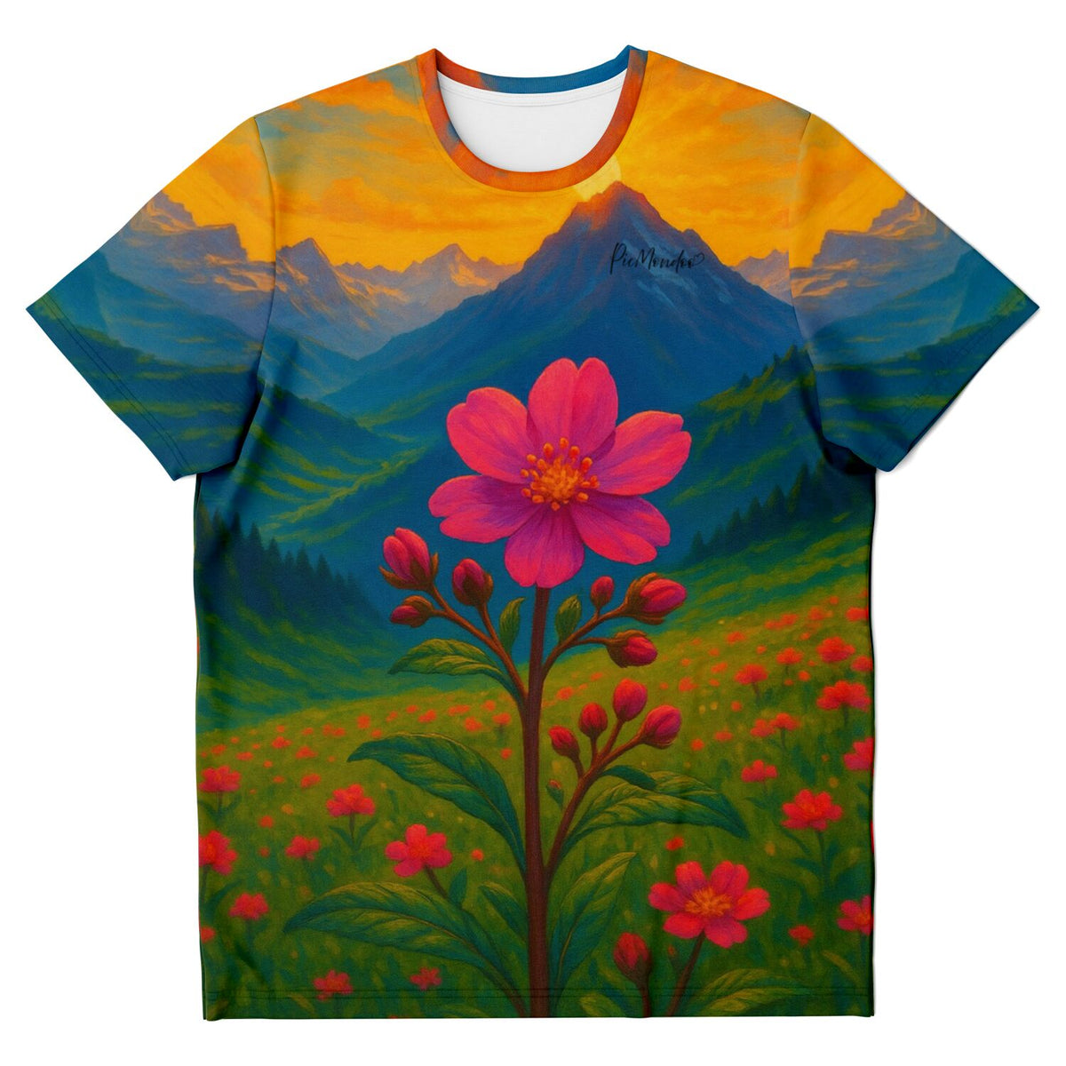 T-Shirt mit Gebirgsblumen Motiv, passend im Stil zu Diamond Painting und Malen nach Zahlen für Erwachsene