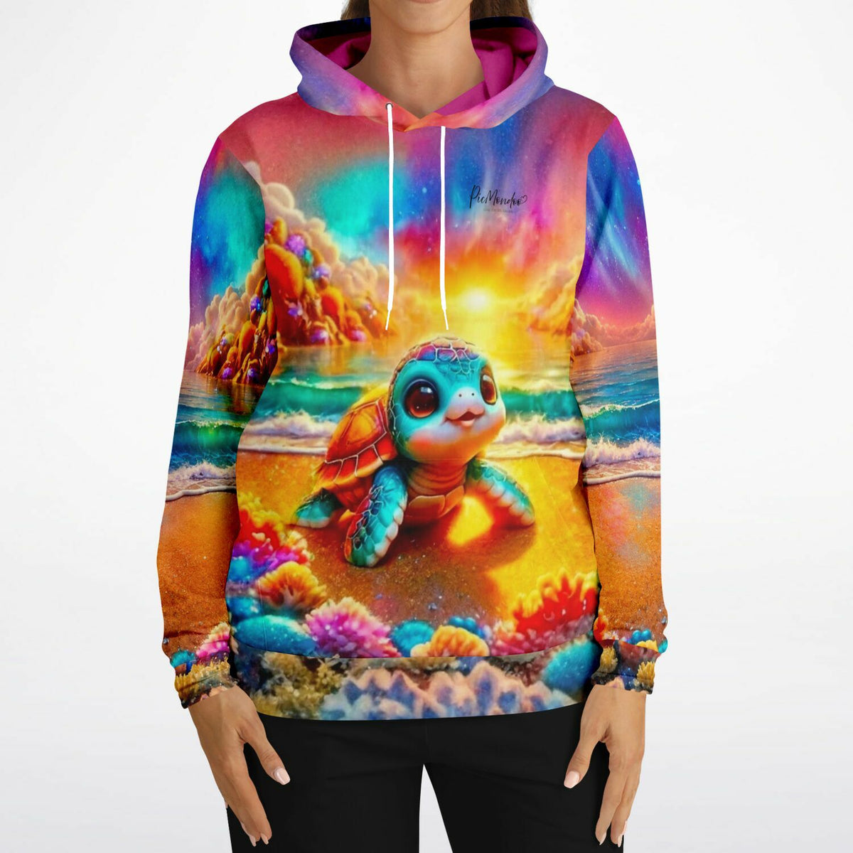 Hoodie mit buntem Schildkröte am Strand Motiv, inspiriert durch Diamond Painting und Malen nach Zahlen Designs