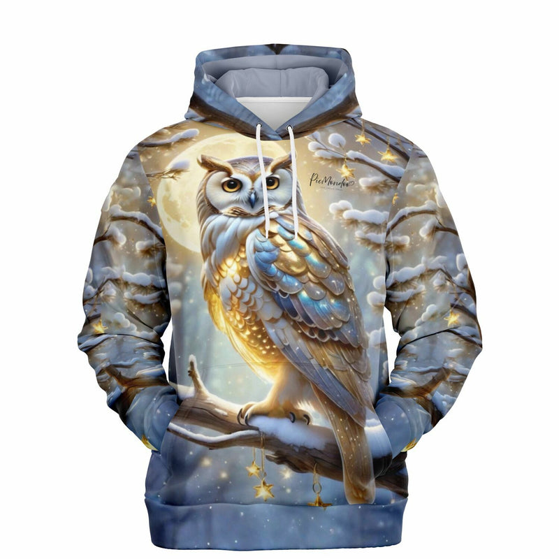 Dreamer Hoodie mit goldener Schneeeule im Vollprint-Design, passend zum Stil unserer Diamond Painting und Malen nach Zahlen