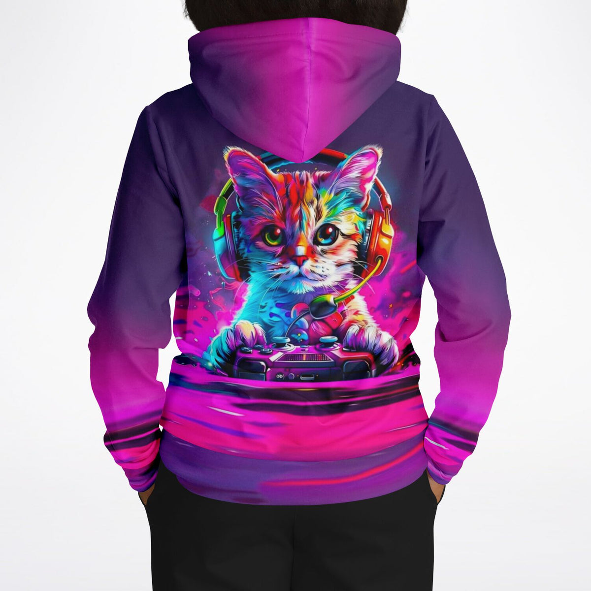 Bunter Hoodie mit Gaming-Katze im Gaming-Style, inspiriert durch leuchtende Diamond Painting Motive
