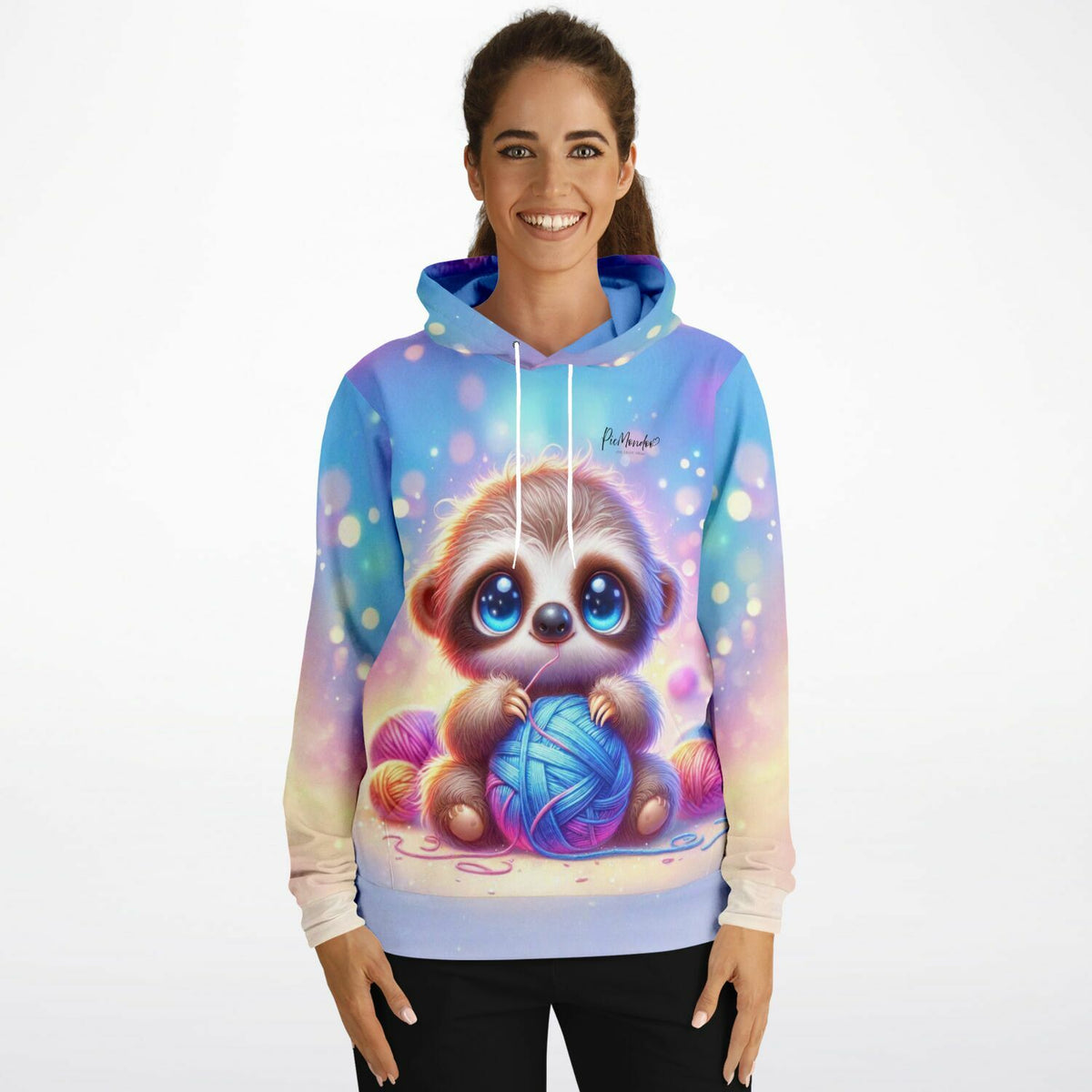 Dreamer Hoodie mit süßem Faultier-Motiv und Wollknäuel Design, perfekt für Fans von Malen nach Zahlen und Diamond Painting