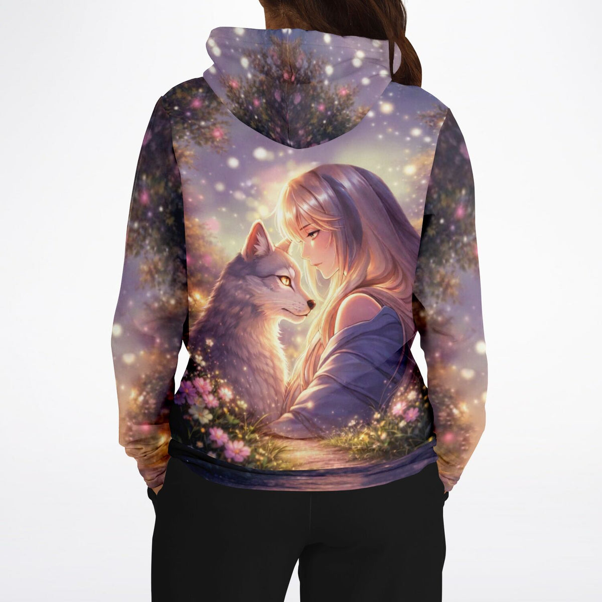 Dreamer Hoodie mit Fantasy-Motiv von Mädchen und Wolf, ideal für Fans von Diamond Painting und Malen nach Zahlen