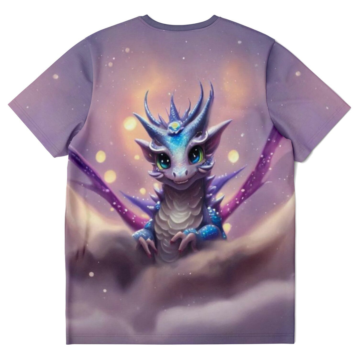 Lila T-Shirt mit niedlichem Drachen-Motiv, kunstvoller Vollflächiger Sublimationsdruck im Stil von Diamond Painting