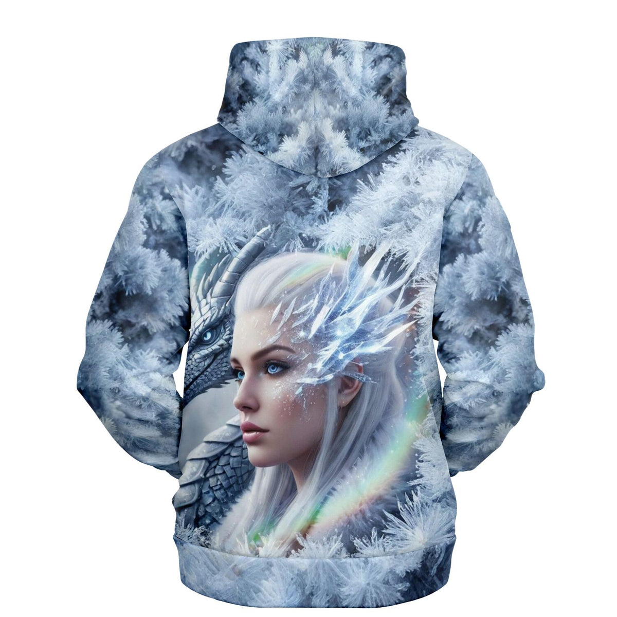 Dragon Queen Hoodie mit eisigem Drachenmotiv im Stil von Diamond Painting Kunstwerken für Fantasy-Fans.