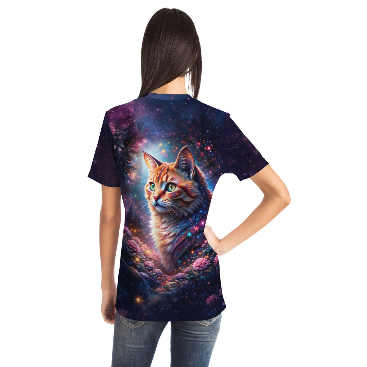 T-Shirt mit Sternenpfote Katzen-Motiv in Galaxie-Optik, ideal für Fans von Diamond Painting und Malen nach Zahlen