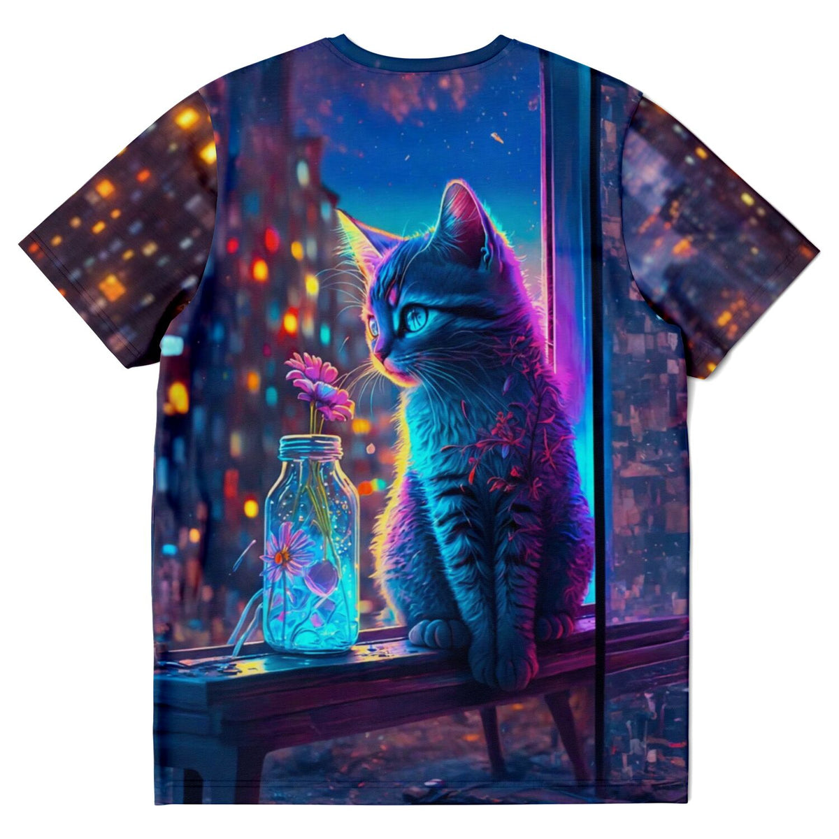 T-Shirt mit Little Cat of Flowers Motiv, inspiriert von Diamond Painting und Malen nach Zahlen Kunststilen