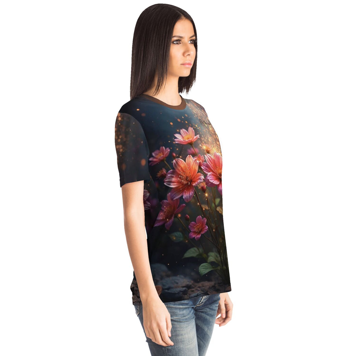 Dreamer T-Shirt mit leuchtendem Blumen-Motiv, inspiriert von Diamond Painting und Malen nach Zahlen Kunstwerken.