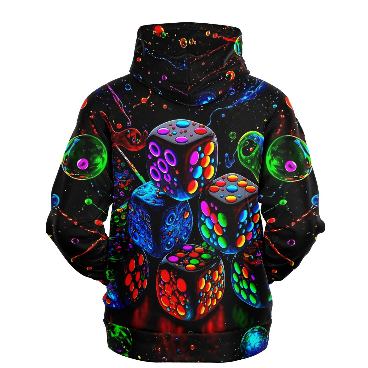 Schwarzer Hoodie mit buntem Glücksspiel-Design im Stil von Diamond Painting für Fans von Malen nach Zahlen Motiven