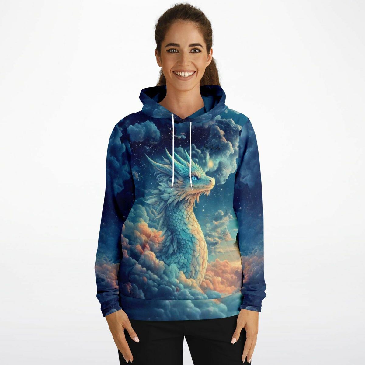 Dreamer Hoodie mit Saphira Himmelsdrache Motiv, passend im Stil zu Diamond Painting und Malen nach Zahlen Designs.