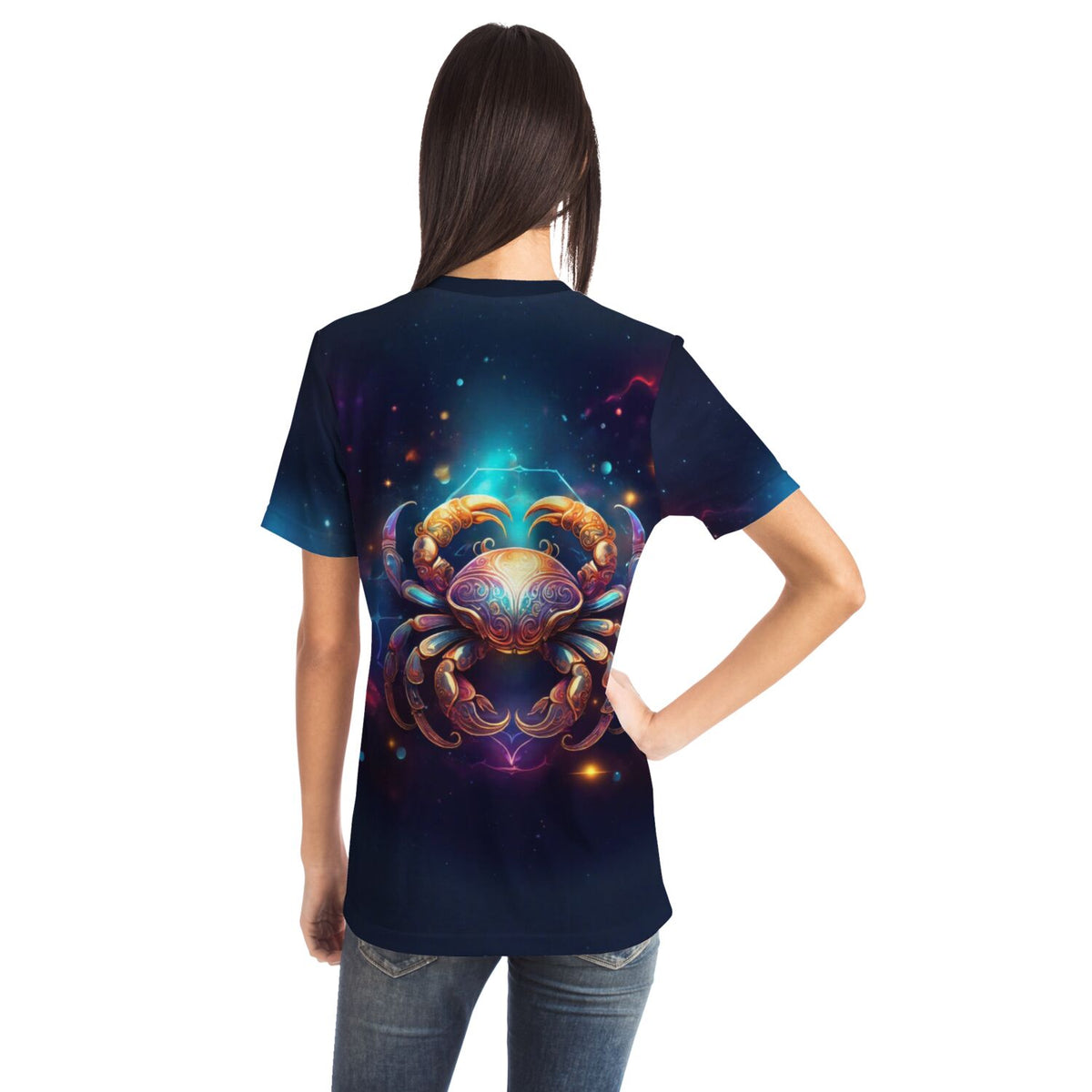 T-Shirt mit Sternzeichen Krebs Motiv im Galaxie-Design für Fans von kreativen Malen nach Zahlen und Diamond Painting Stilen