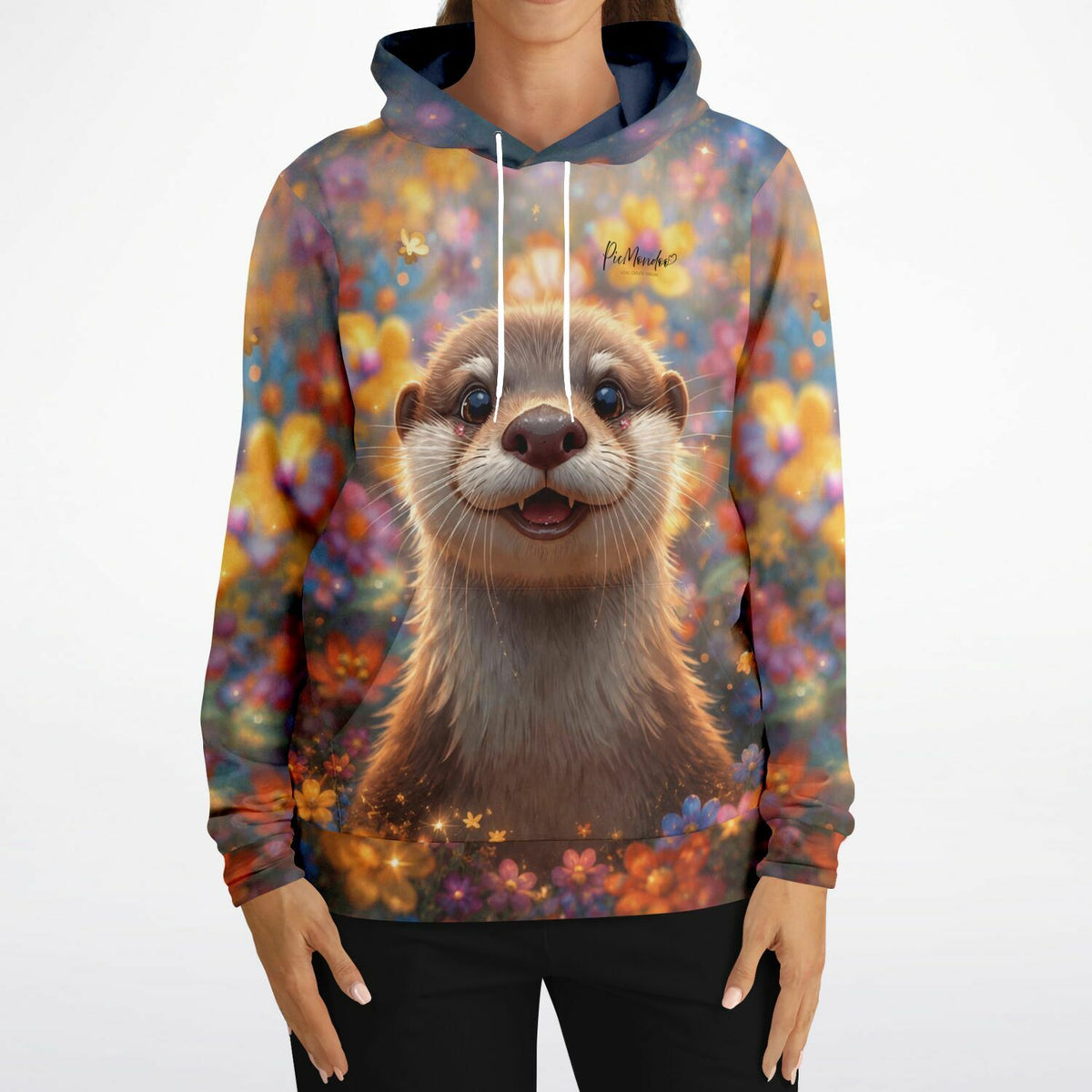 Dreamer Hoodie mit niedlichem Otter-Motiv und bunten Blumen für Diamond Painting Fans als farbenfrohes Design-Highlight