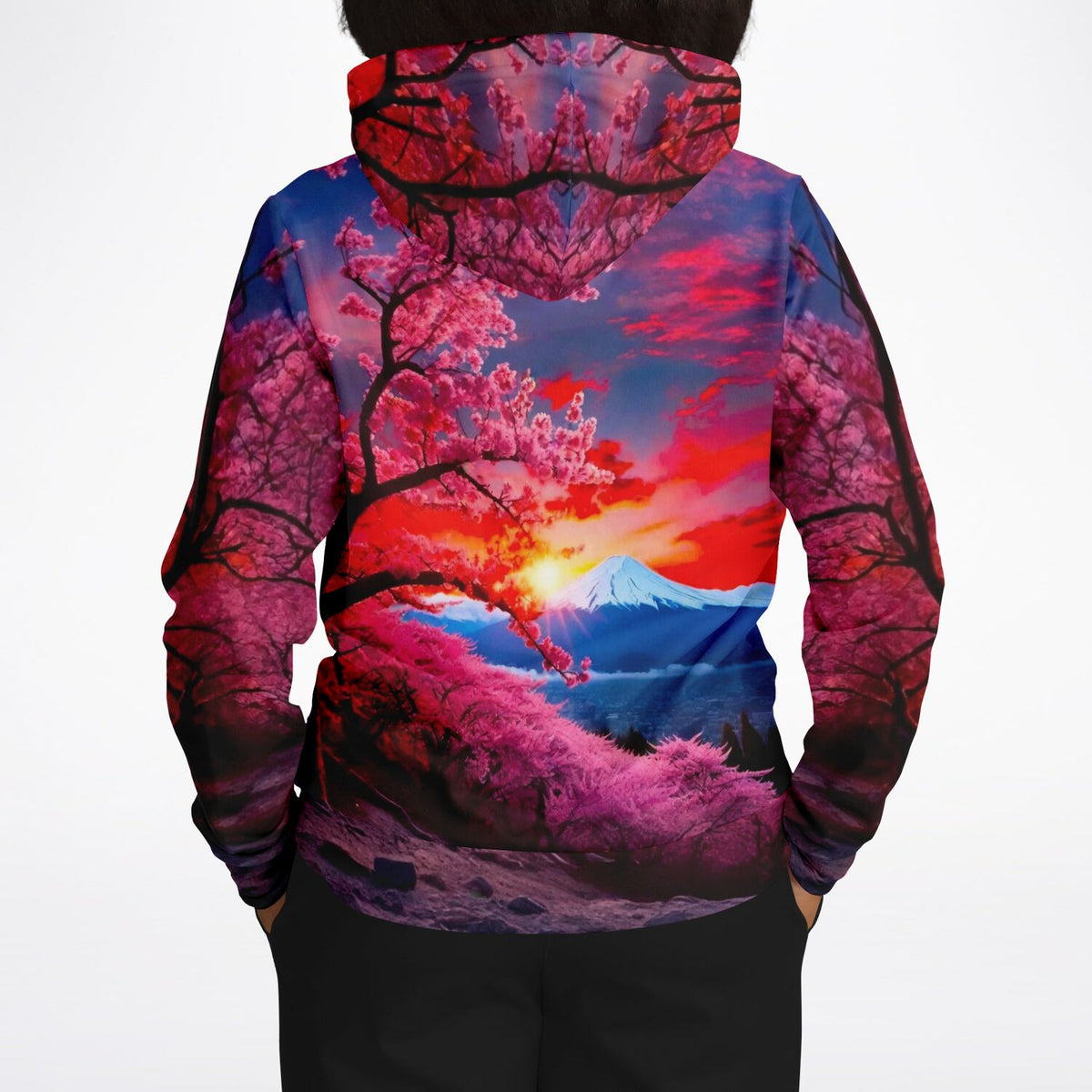 Dreamer Hoodie mit Kirschblüten-Berg Motiv im Stil unserer Diamond Painting und Malen nach Zahlen Kunstwerke