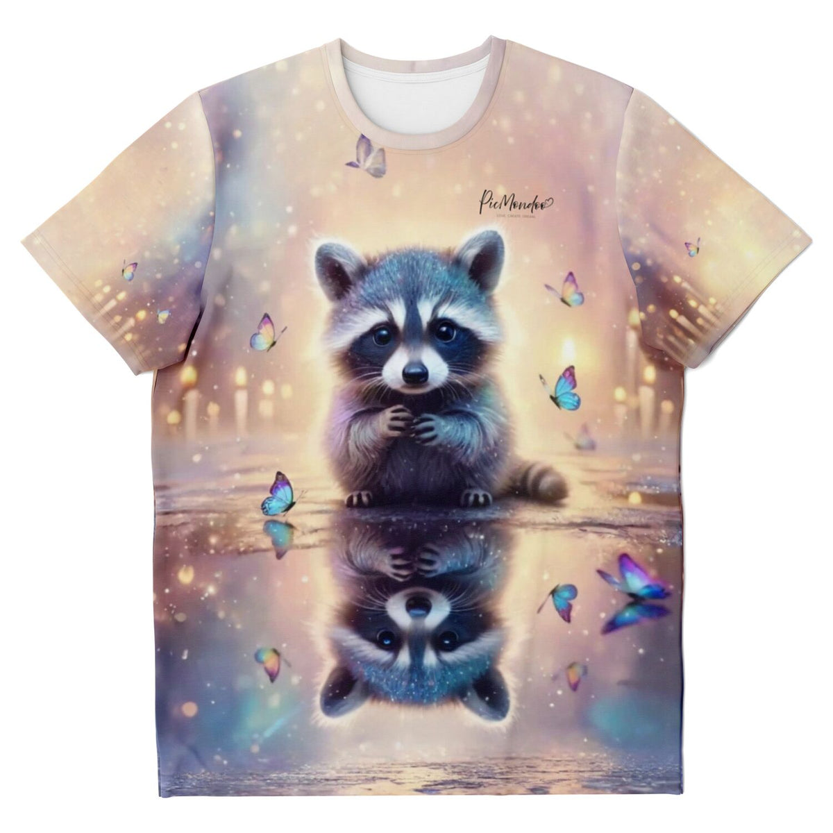 Picmondoo T-Shirt Waschbär Bubby mit Schmetterlingen, passend zu Diamond Painting und Malen nach Zahlen Motiven