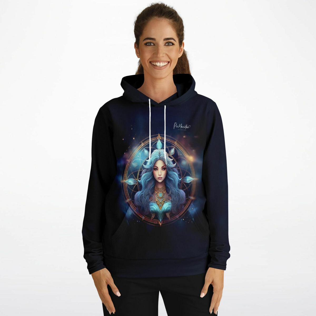 Dunkelblauer Dreamer Hoodie Sternzeichen Jungfrau mit magischem Motiv für Fans von Diamond Painting und Kunst.