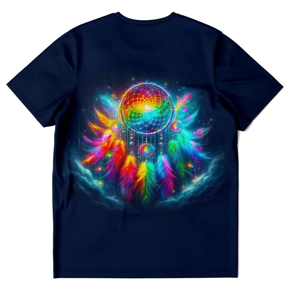 Dunkelblaues T-Shirt mit farbenfrohem Dreamer-Traumfänger Motiv, ideal für Fans von Diamond Painting und DIY-Kunst.