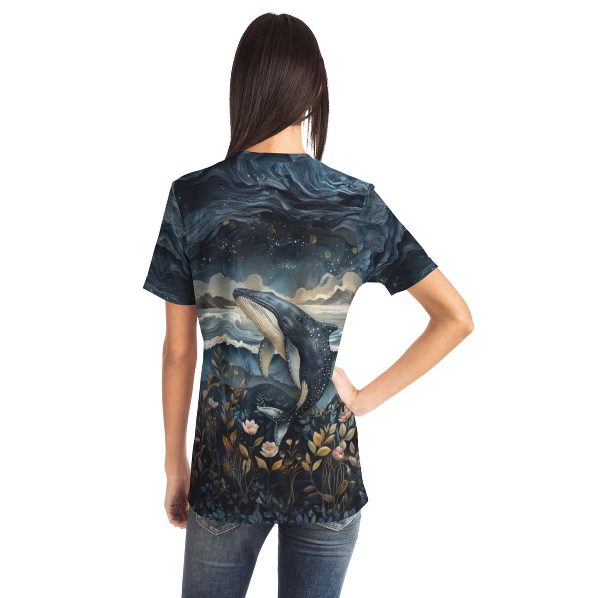 Dreamer T-Shirt mit Meeresträume Wal-Motiv, kunstvoll bedruckt ähnlich wie ein Malen nach Zahlen oder Diamond Painting Design