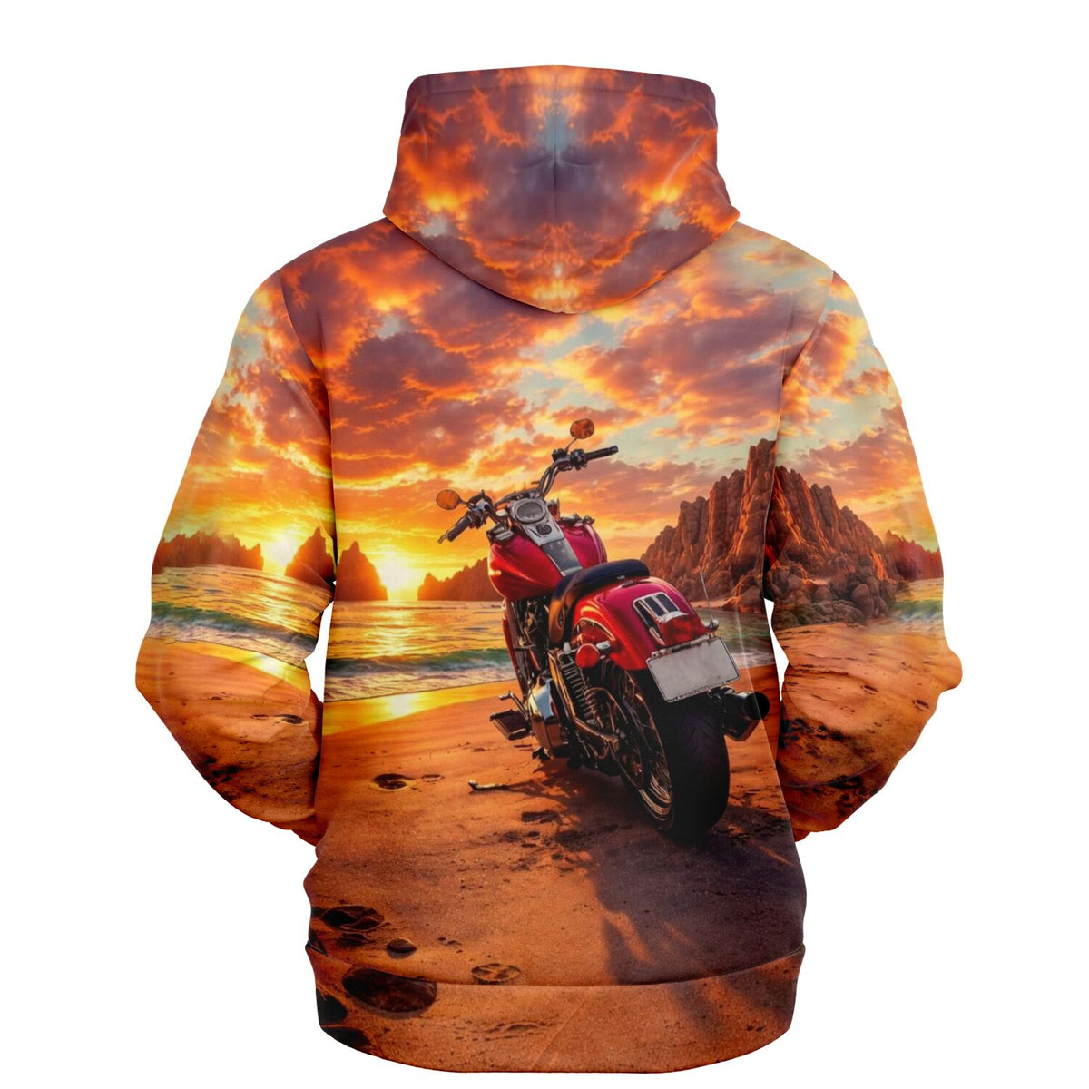 Dreamer Hoodie mit Motorrad Motiv am Strand bei Sonnenuntergang für Fans von Malen nach Zahlen und Diamond Painting