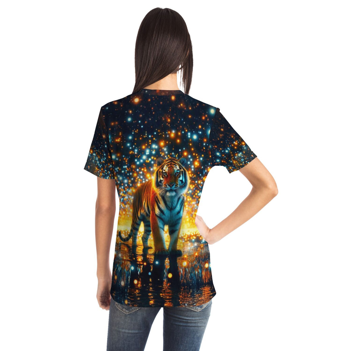 Dreamer T-Shirt Sternenwächter mit leuchtendem Tiger-Motiv, perfekt für Fans von Diamond Painting und Malen nach Zahlen.