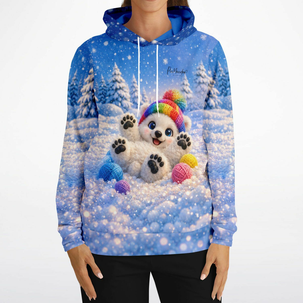 Dreamer Hoodie Winterfreude mit süßem Eisbär im Schnee, passend zu den Motiven unserer Diamond Painting Sets.