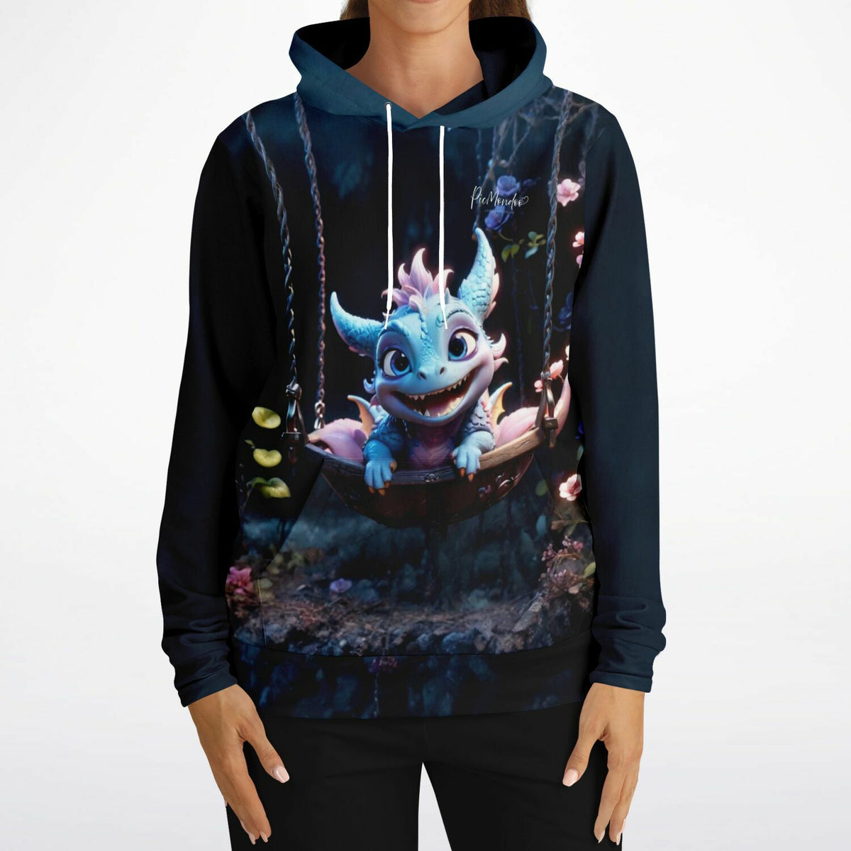 Hoodie mit Blue Flatter Dragon Motiv, passend im Stil zu Diamond Painting und Malen nach Zahlen Kunstwerken